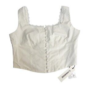NEW Commense White Button Front Corset Crop Top Milkmaid Minimalist- Size XS